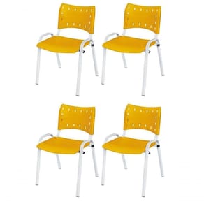 Cadeira Iso Base Branco Igreja, Escola, Escritório - Amarelo Kit 4 Peças