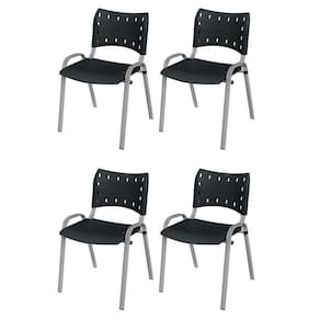 Cadeira Iso Base Cinza, Igreja, Escola, Escritório - Preto Kit 4 Peças