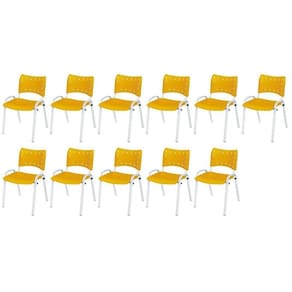 Cadeira Iso Base Branco Igreja, Escola, Escritório - Amarelo Kit 11 Peças