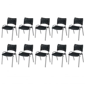 Cadeira Iso Base Cinza, Igreja, Escola, Escritório - Preto Kit 10 Peças