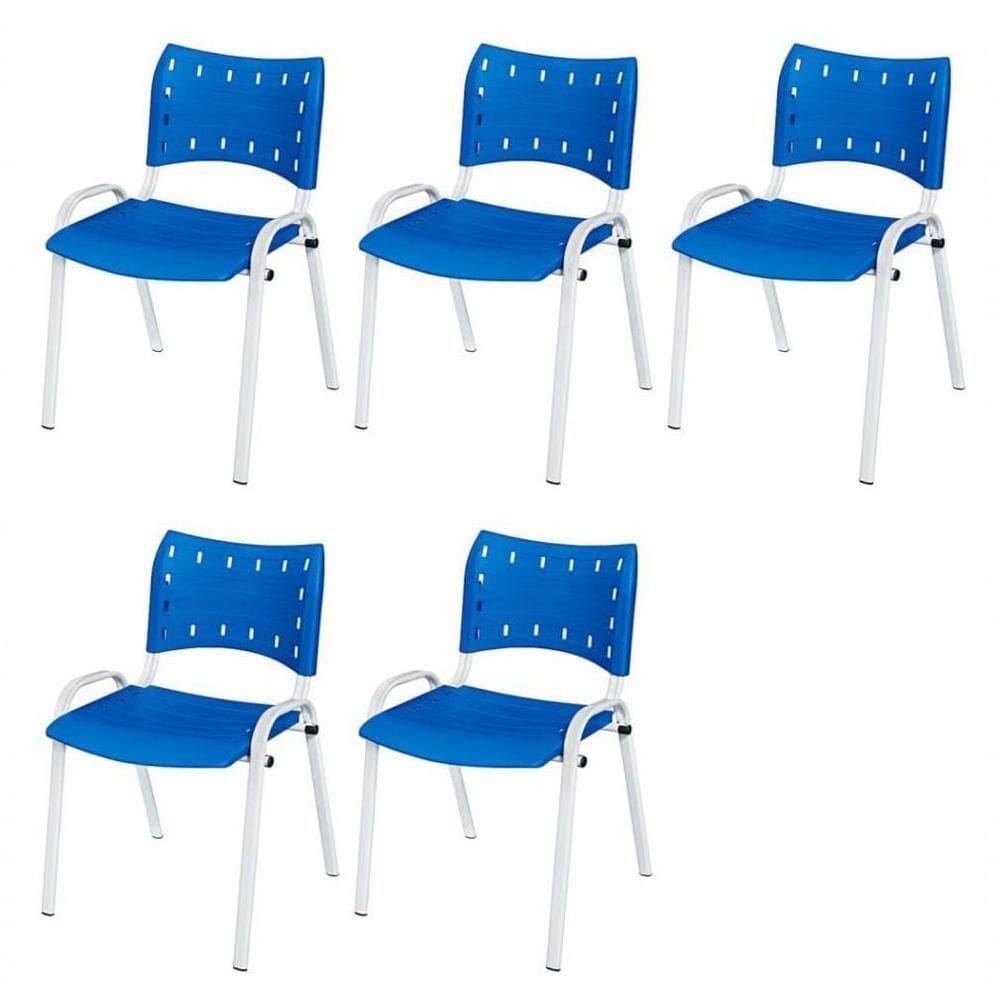 Cadeira Iso Base Branco Igreja, Escola, Escritório - Azul Kit 5 Peças