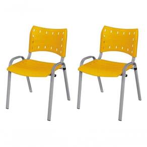 Cadeira Iso Base Cinza Igreja, Escola, Escritório - Amarelo - Kit 2 Peças