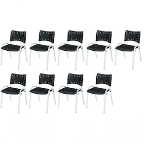 Cadeira Iso Base Branco Igreja, Escola, Escritório - Preto Kit 9 Peças