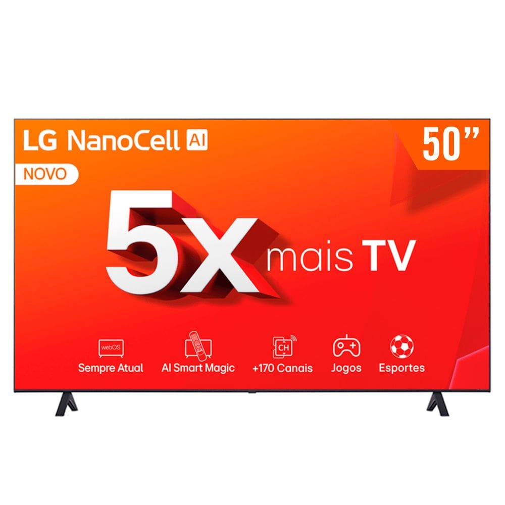 Smart TV NanoCell 50” Ultra HD 4K LG 50NANO80TSA 3 HDMI 2 USB Wi-Fi Bluetooth