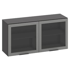 Armário Aéreo 120cm 2 Portas de Vidro Grace Grafite Z44     - Mpozenato