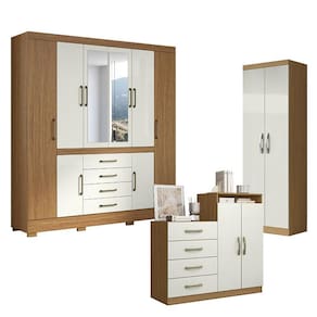 Guarda Roupa Casal Nápole 2045149 e Armário Multiuso New 2000192 e Cômoda Londres Atacama Off White - Aramóveis