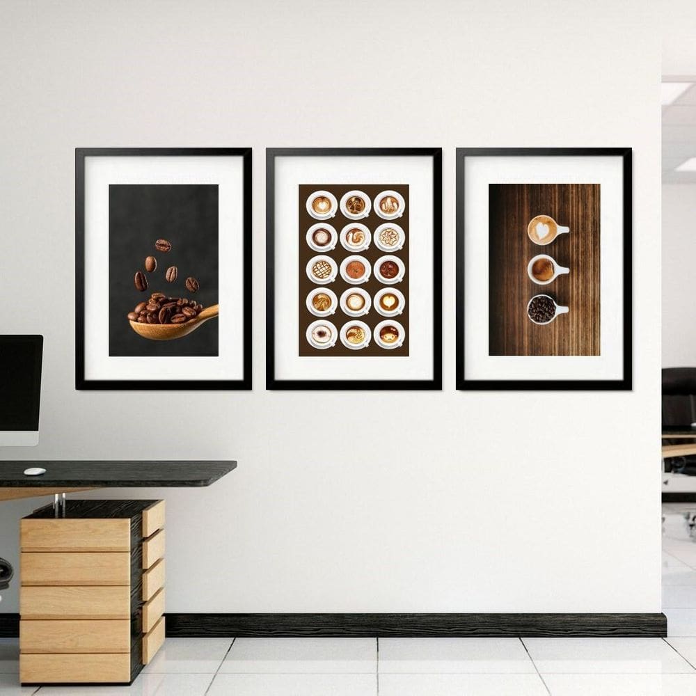 Kit 3 Quadros Grandes Cafés 60X48Cm