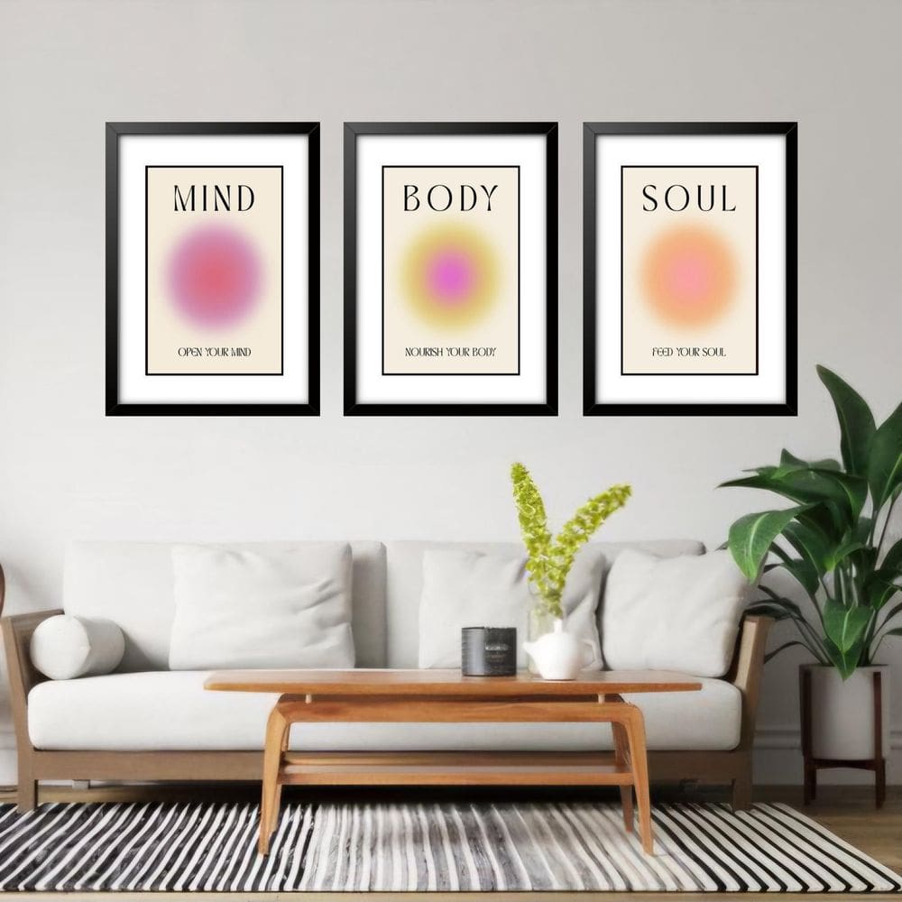 Kit 3 Quadros Grandes Mente Corpo E Alma 60X48Cm