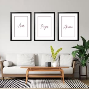 Kit 3 Quadros Grandes Amor Beijos E Abraço 60X48Cm