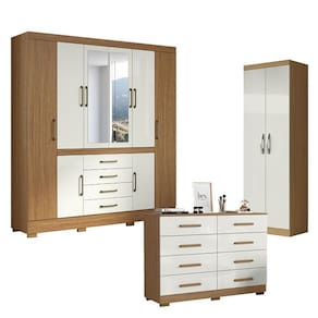 Guarda Roupa Casal Nápole 2045149 e Armário Multiuso New 2000192 e Cômoda 2014148 Atacama Off White - Aramóveis