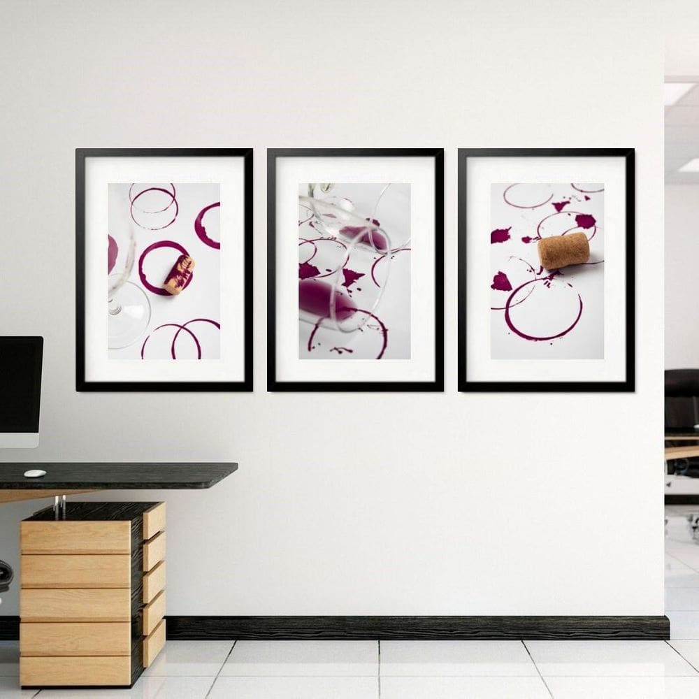 Kit 3 Quadros Grandes Vinho Abstrato 60X48Cm