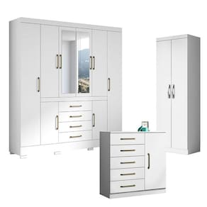 Guarda Roupa Casal Nápole 2045149 e Armário Multiuso New 2000192 e Cômoda Milão Branco - Aramóveis