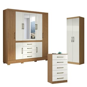 Guarda Roupa Casal Nápole 2045149 e Armário Multiuso New 2000192 e Cômoda 2014140 Atacama Off White - Aramóveis