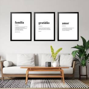 Kit 3 Quadros Grandes Significados Família Gratidão Amor