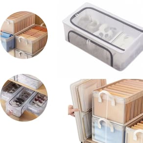 Kit 2 Cestos Transparente Durável + 2 Caixas Organizadora De Sapatos, Prateleira Sapatos Dobrável