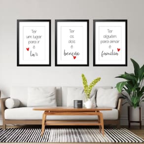 Kit 3 Quadros Grandes Lar Benção Família 60X48Cm