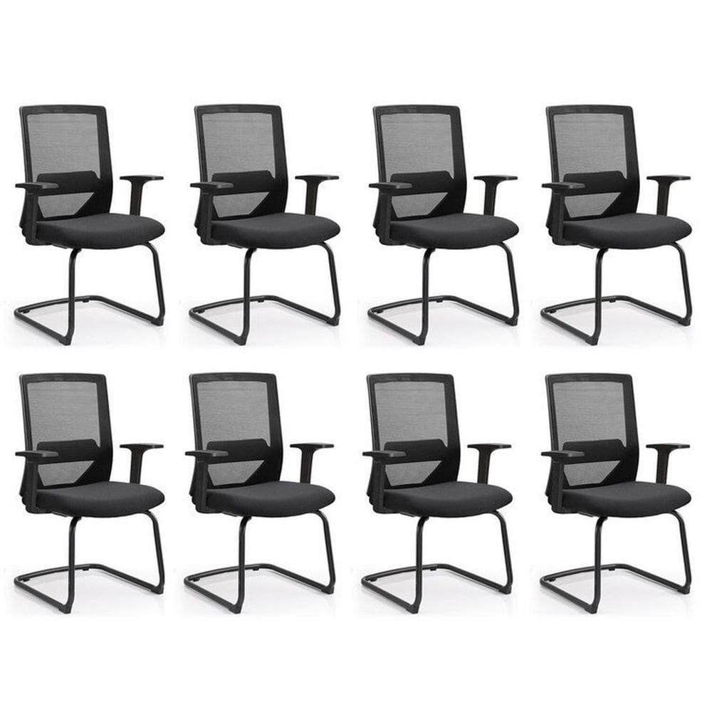 Kit 8 Cadeiras Interlocutor Office Chicago Fixa Preto