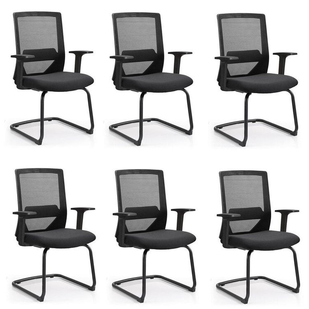 Kit 6 Cadeiras Interlocutor Office Chicago Fixa Preto
