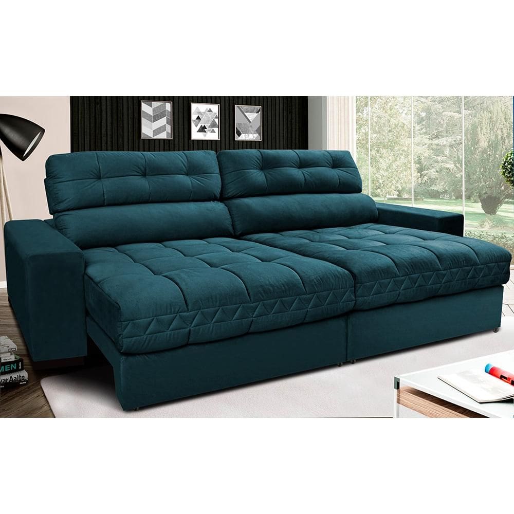 Sofá Retrátil e Reclinável com Molas Ensacadas Cama inBox Master 2,32m Tecido Velusoft Petróleo