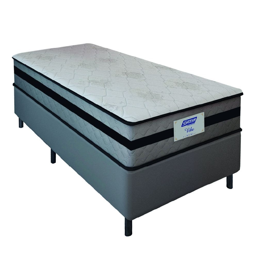 Cama Box Solteiro Gazin com Molas Ensacadas Vibe 88x188x60cm Cinza/Preto