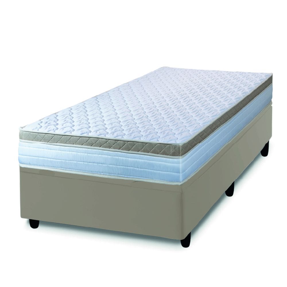 Cama Box Solteiro Colchão Com Molas Ensacadas 88x188x60cm Dunas Branco/Bege Hellen