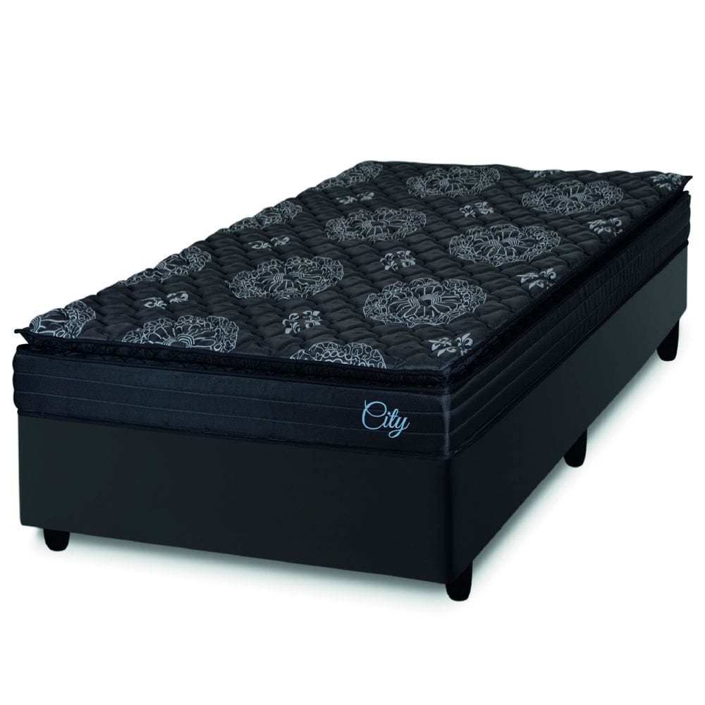 Cama Box Solteiro Colchão Com Molas Ensacadas City Pillow Top 88x188x61cm Preto Hellen