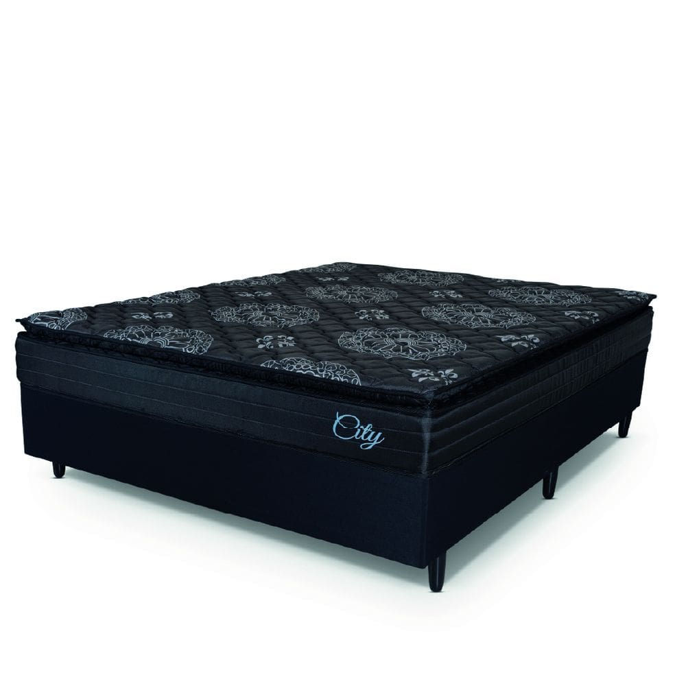 Cama Box Casal Colchão Com Molas Ensacadas City Pillow Top 138x188x61cm Preto Hellen