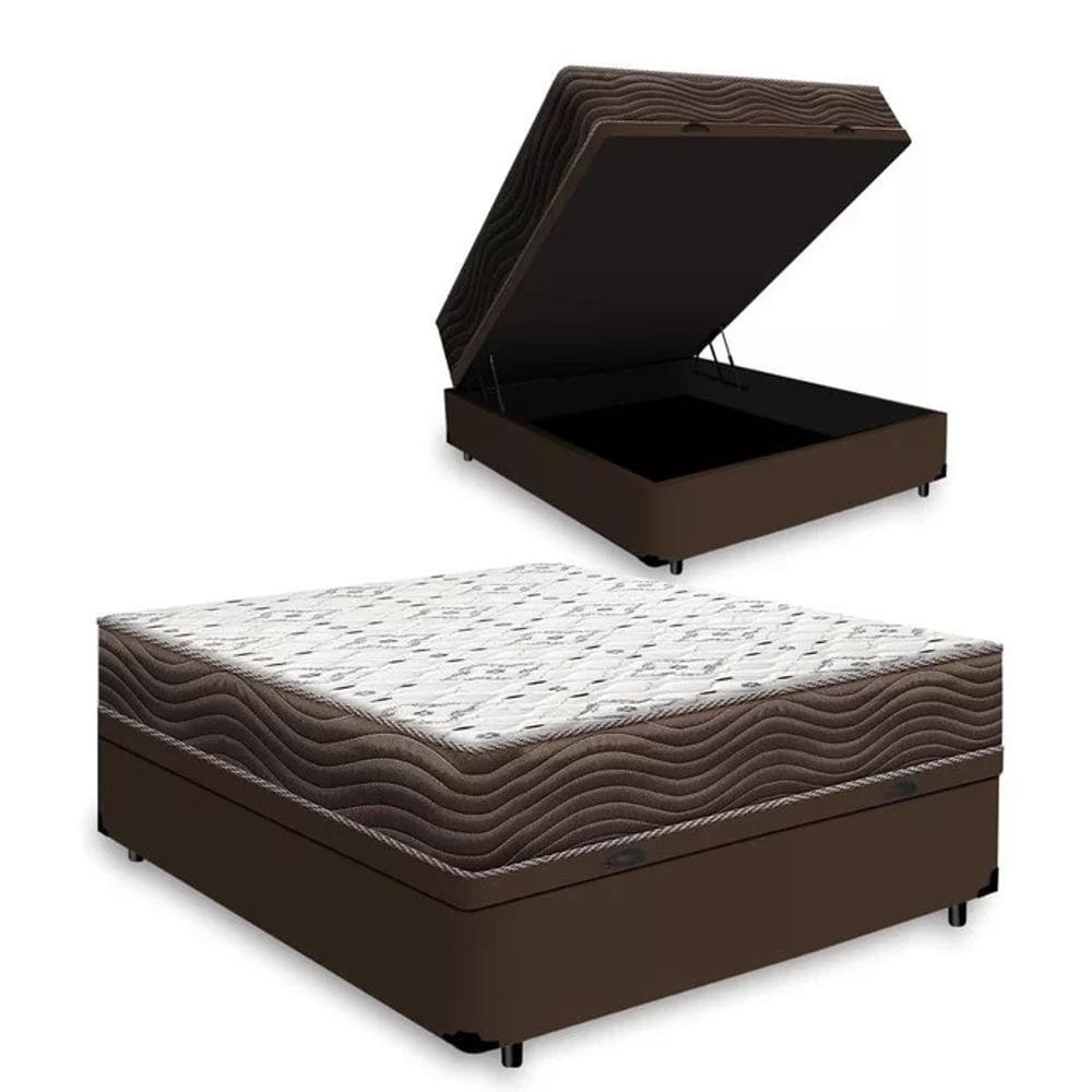 Cama Box Baú Casal Marrom Colchão ISO 150 D45 - Ortobom