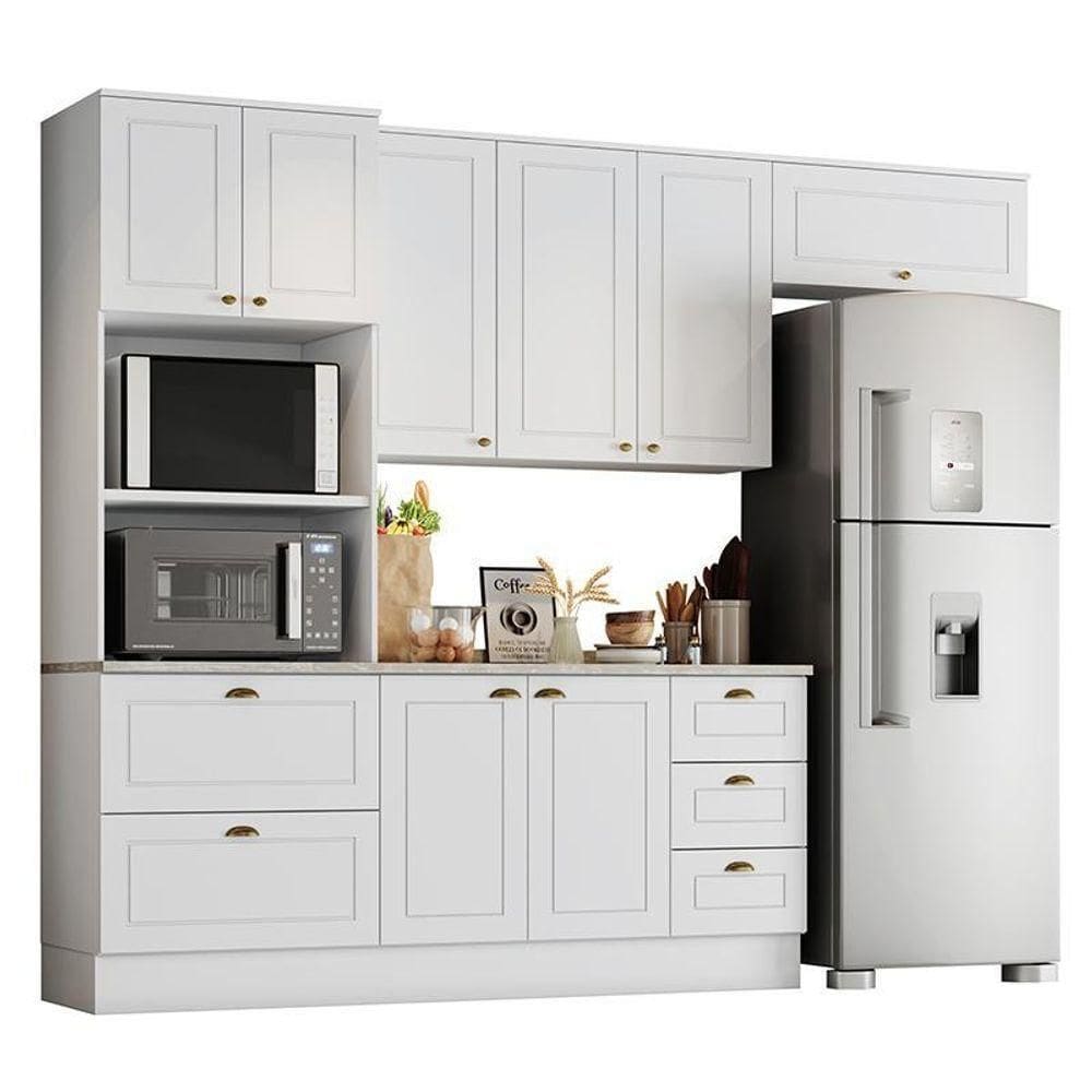 Cozinha Completa Americana 4 Peças Com Balcão 120cm Branco - Móveis Henn Branco