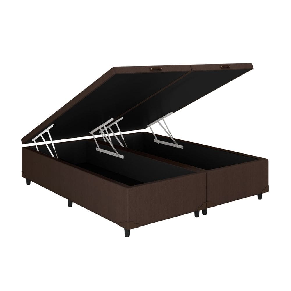 Baú Queen Bipartido Corino Marrom 158x198 Blindado