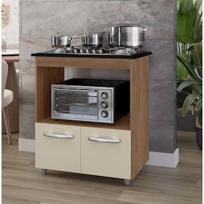 Balcão Elisa para Cooktop 4 Bocas com Nicho para Forno/Microondas - Savana/Off White Móblis