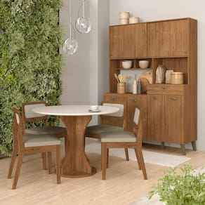 Conjunto Cozinha Tiana E Mesa Linares Frej/off/corino Bege - M.a