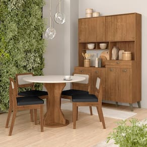 Conjunto Cozinha Tiana E Mesa Linares Frej/off/corino Preto - M.a