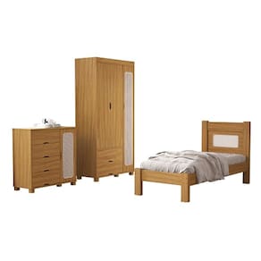 Conjunto Roupeiro/Cômoda/Cama De Solteiro Clara Nature - VJ Móveis