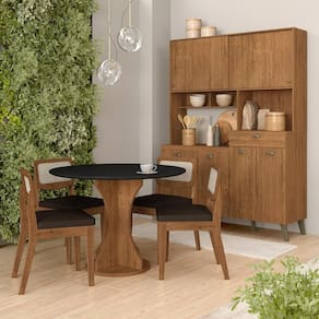 Conjunto Cozinha Tiana E Mesa Linares Frej/pto/corino Marrom - M.a