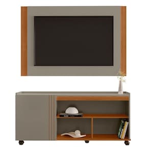 Rack Bancada Toledo Com Painel Fresno Grigio-cinamomo Mel Para Até 60? - Mobler Grigio-cinamomo Mel