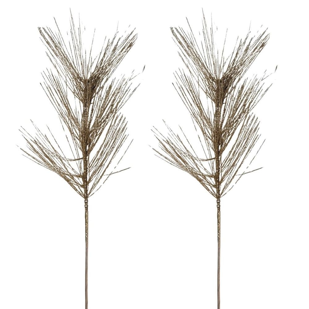 Jogo 2 Galhos Decorativo Haste Flor de Natal Longas e Finas Champanhe 60cm - Bela Flor
