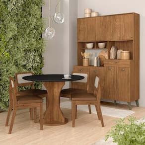 Conjunto Cozinha Tiana E Mesa Linares Frej/pto/corino Caramelo - M.a