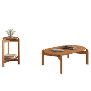 Conjunto De Mesas Lizz Lateral Redonda E Oblonga Cedro - Casa D Cedro