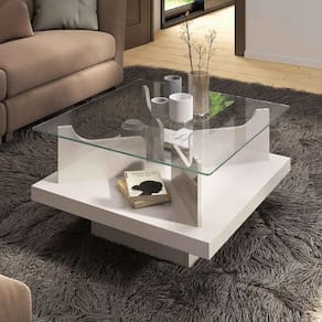 Mesa De Centro Quadrada 70cm Com Vidro Multimóveis Cr45305 Off White