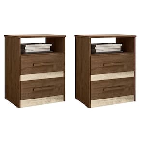 Kit 2 Mesas De Cabeceira Apolo 2 Gavetas Castanho Wood-avelã Wood - Moval Castanho Wood-avelã Wood