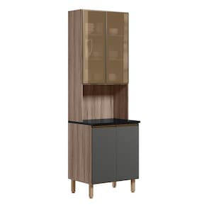 Paneleiro Duplo 4p Vidro 70cm Mdf Kali 18340 Carvalho Toq Chumbo Nicioli Carvalho Toq Chumbo