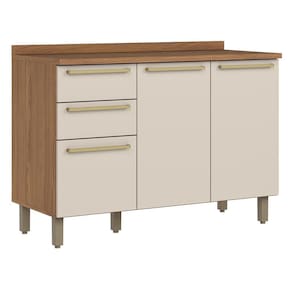 Balcão De Pia Requinte 120cm 3 Portas E 2 Gavetas Nature-areia Com Tampo Mdp - Móveis Henn Nature-areia