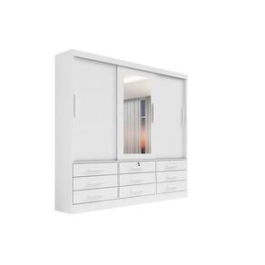Guarda Roupa Roupeiro Meridian Plus 3 Portas 9 Gavetas Com Espelho Branco - D`Doro