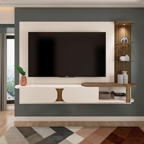 Painel Com Suporte Para Até 72 Polegadas 2 Portas Multimóveis Cr45318 Off White-pinho Ripado