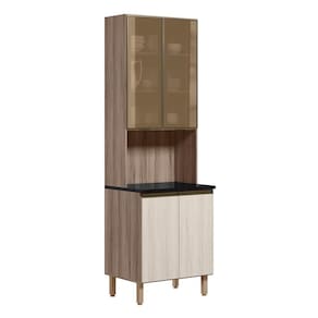 Paneleiro Duplo 4p Vidro 70cm Mdf Kali 18340 Carvalho Toq Bianco Toq Nicioli Carvalho Toq Bianco Toq