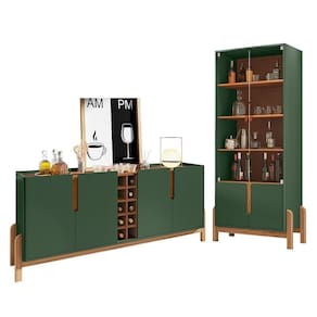 Sala De Jantar Lizz Com Cristaleira E Buffet Aparador Com Adega Verde Oliva-cedro - Casa D Verde Oliva-cedro