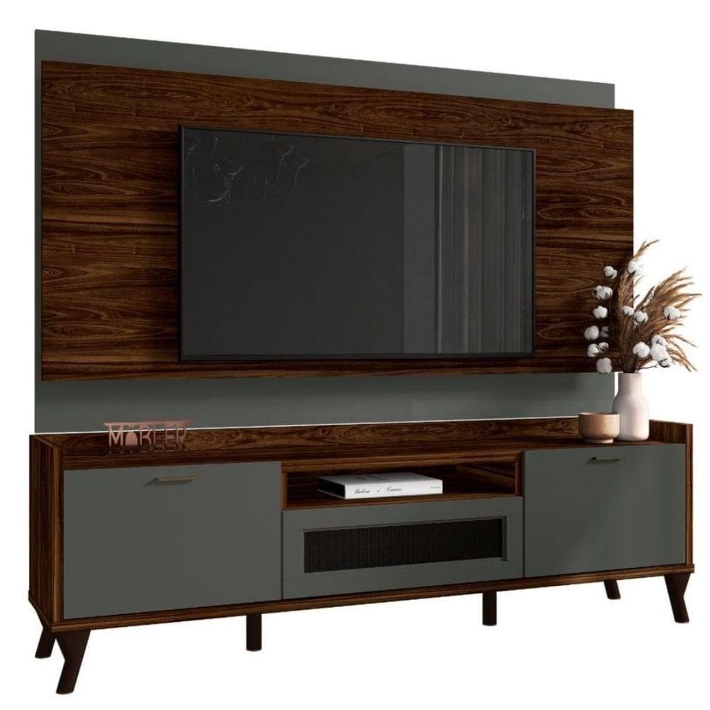 Rack Com Painel Para 75 Polegadas Sala De Estar Dallas marrom Palisandro- Cinza Régio
