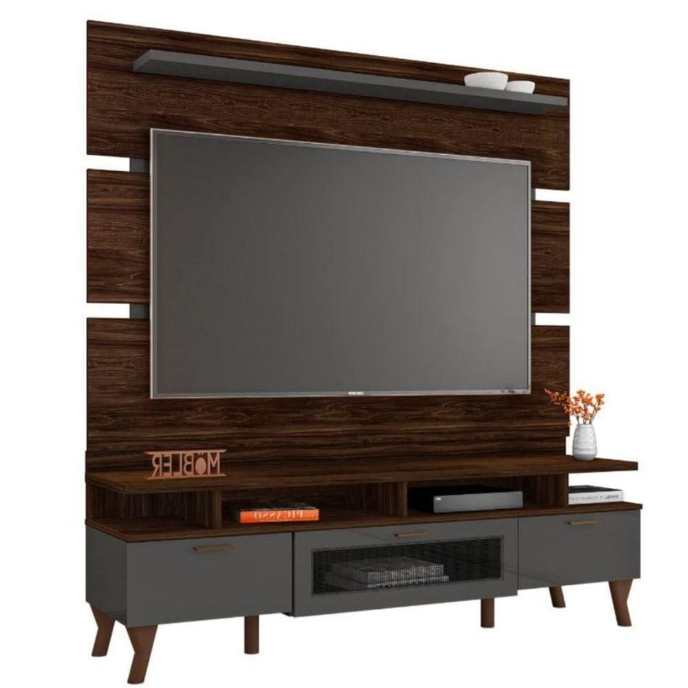 Rack Com Painel Para 65 Polegadas Mdf Dallas Sala De Estar marrom Palisandro- Cinza Régio