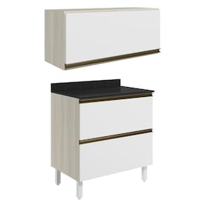 Armario Aereo E Balcao 2 Gavetas Mdf Kali Bianco Toq Branco Uv Nicioli Bianco Toq Branco Uv